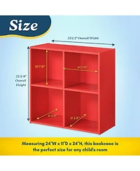 Kings Brand Furniture George 4-Cube Children's Bookcase, Kids Toy Storage Shelf Organizer for Playroom, Bedroom, Nursery School