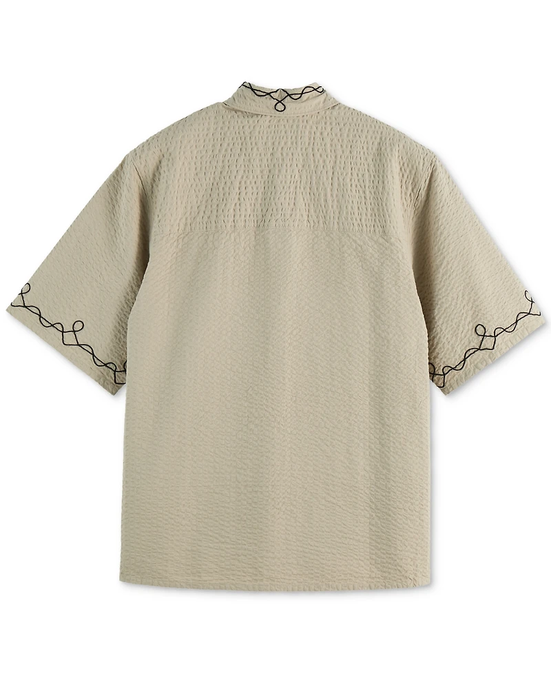 Scotch & Soda Men's Relaxed Fit Short Sleeve Embroidered Button-Front Shirt