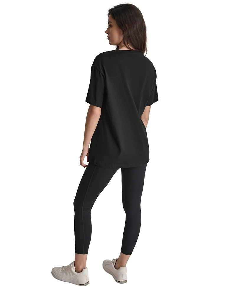 Dkny Sport Women's Varsity Satin Logo Oversized Cotton T-Shirt