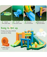 Gymax Inflatable Water Slide Kids Blow up Water Park with Climbing Wall Blower Included