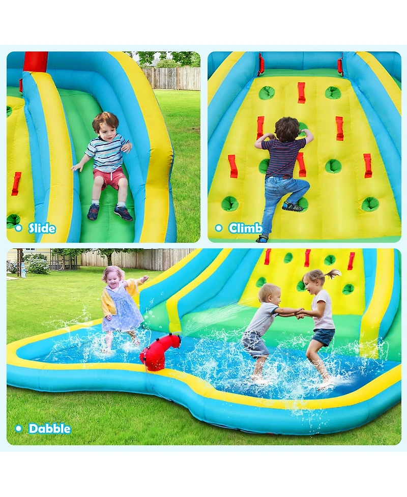 Gymax Inflatable Mighty Water Park Bouncy Splash Pool Climbing Wall with 680W Blower