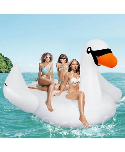 Gymax Giant Inflatable Swan Floating Island 4-Person Pool Float with 4 Cups Holders