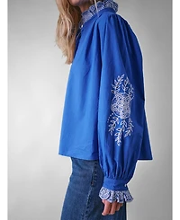 Cape Cove Women's Jewel Trim Cotton Carla Blouse