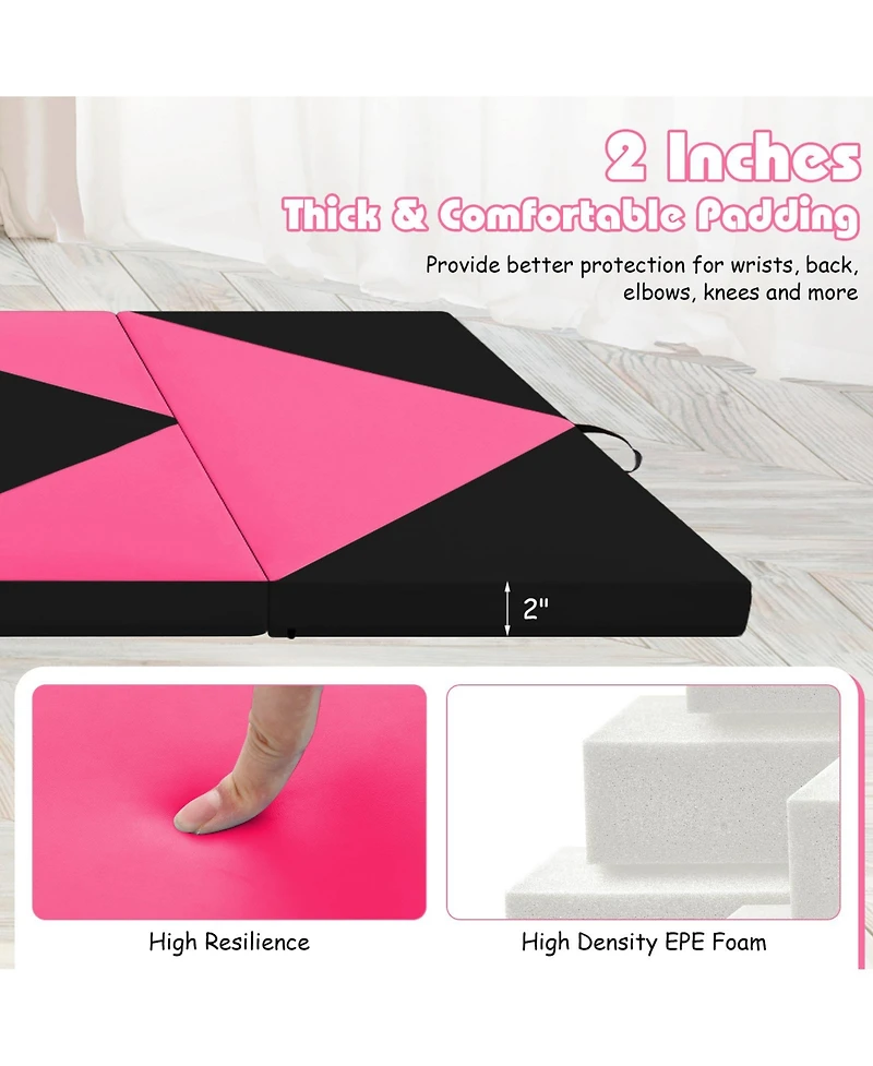 Akiudex 8 Ft Pu Leather Folding Gymnastics Mat with Hook and Loop Fasteners