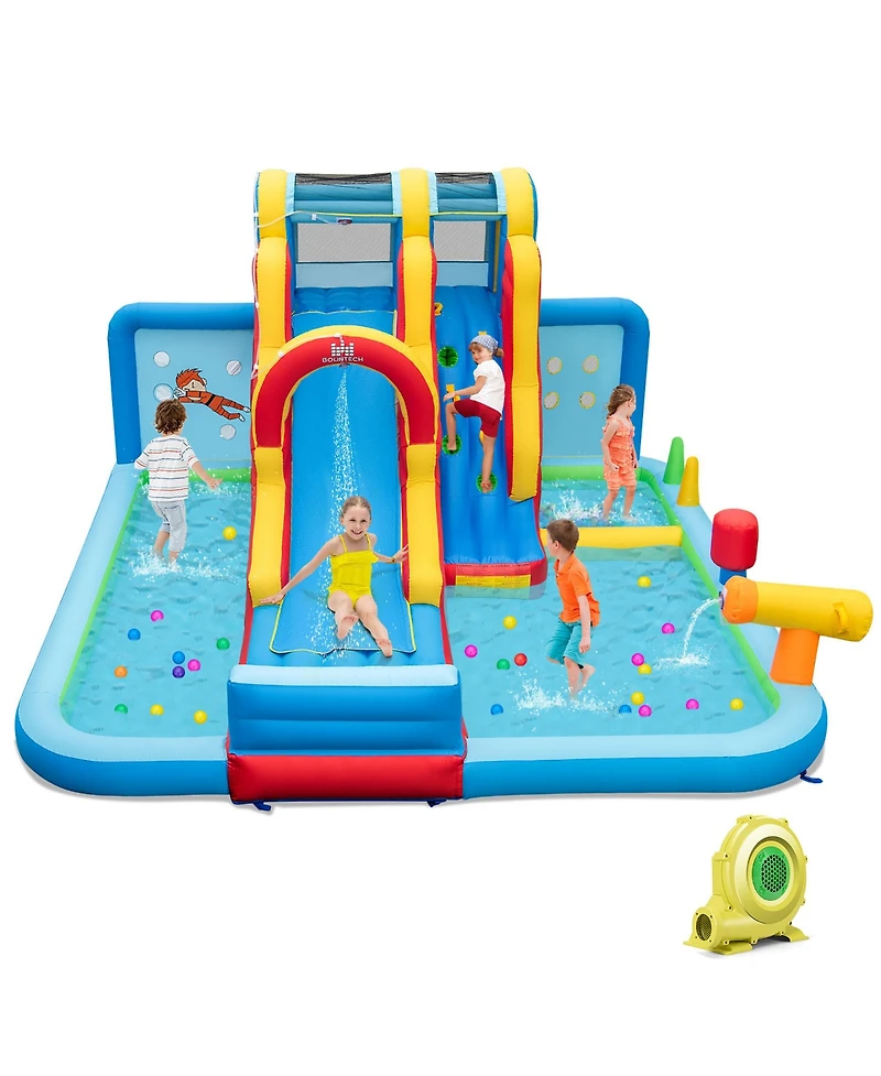 Gymax Inflatable Water Slide with Long Slide Climbing Wall Splash Pools with 735W Blower