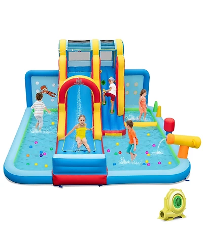 Gymax Inflatable Water Slide with Long Slide Climbing Wall Splash Pools with 735W Blower