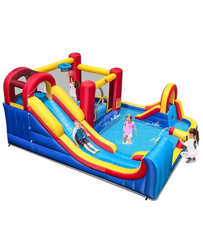 Gymax Inflatable Water Slide Giant Kids Water Park with Double Slides without Blower