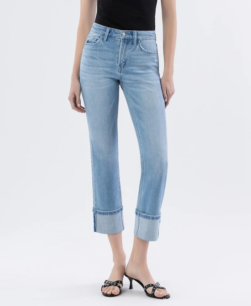 Flying Monkey Women's High Rise Cuffed Slim Straight Jeans