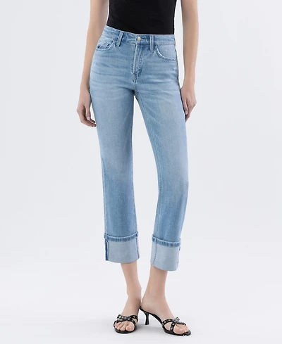 Flying Monkey Women's High Rise Cuffed Slim Straight Jeans
