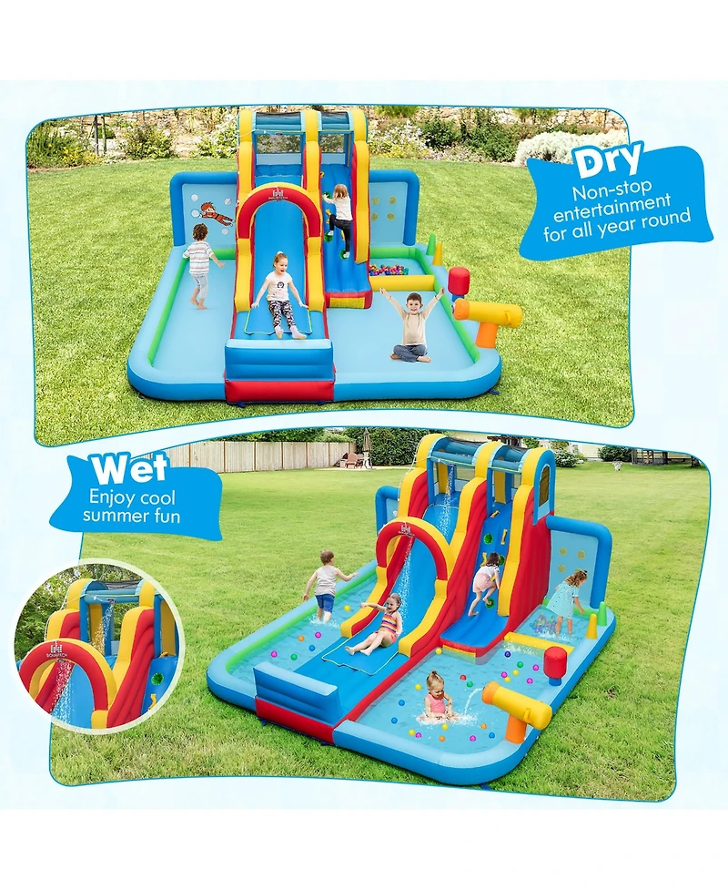 Gymax Inflatable Water Slide with Long Slide Climbing Wall Splash Pools with 950W Blower