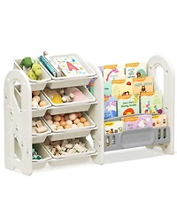 Sugift Kids Toy Organizer and Bookshelf, 2-in-1 Storage Shelf with 9 Bins & 4 Book Slots