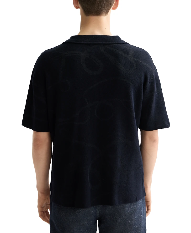 Scotch & Soda Men's Short Sleeve Tonal Jacquard Button-Front Shirt