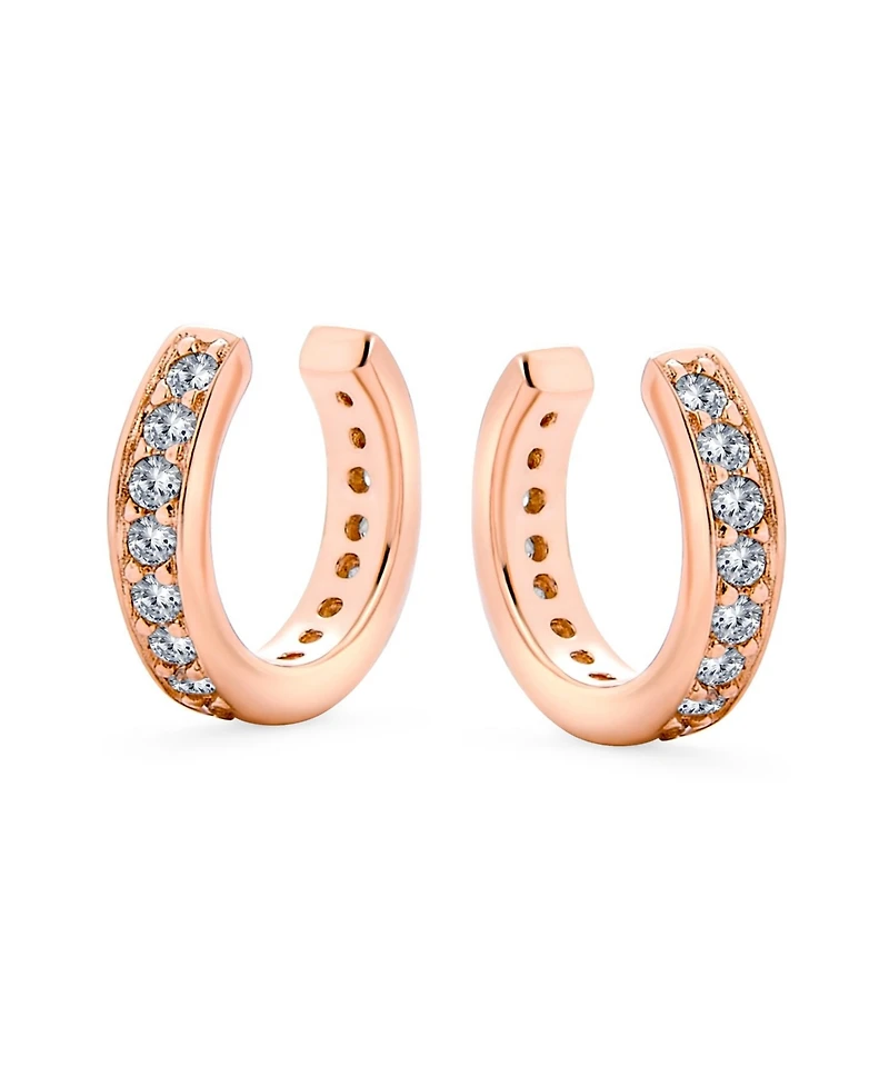 Bling Jewelry Minimalist Ear Cuff Cartilage Cz Band Clip Wrap Helix Earrings 14K Rose Gold