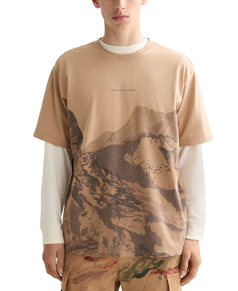 Scotch & Soda Men's Relaxed Fit Short Sleeve Mountain Graphic Crewneck T-Shirt