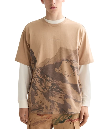 Scotch & Soda Men's Relaxed Fit Short Sleeve Mountain Graphic Crewneck T-Shirt