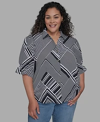 Karl Lagerfeld Paris Plus Geo-Print Puff-Sleeve Shirt