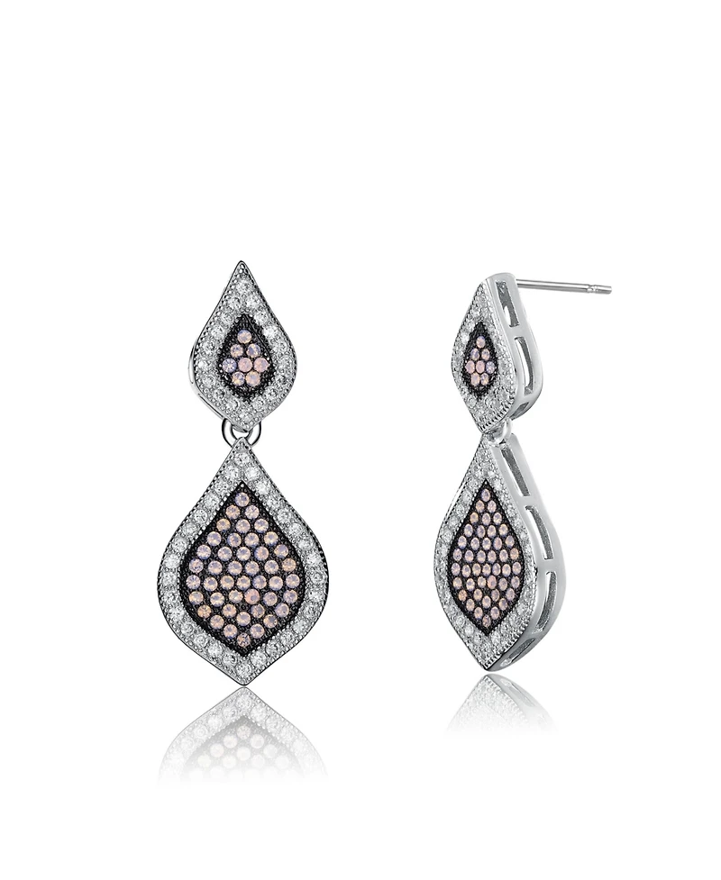 Genevive Sterling Silver Two-Tone with Clear Cubic Zirconia Pear-Shaped Drop Earrings