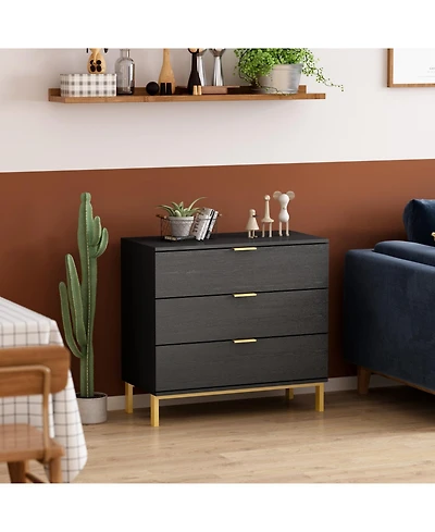 Homsee 3-Drawers Black Wood Chest of Drawers Dresser