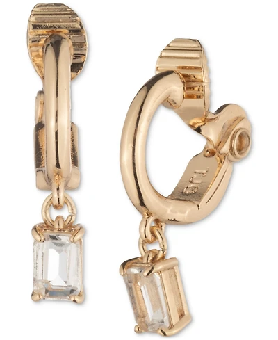 Lauren Ralph Gold-Tone Crystal Drop Hoop Earrings