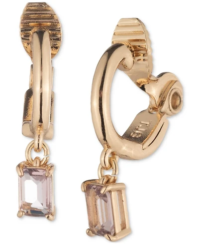 Lauren Ralph Gold-Tone Crystal Drop Hoop Earrings