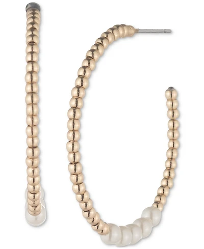 Lauren Ralph Lauren Small Imitation Pearl Beaded C-Hoop Earrings, 1"