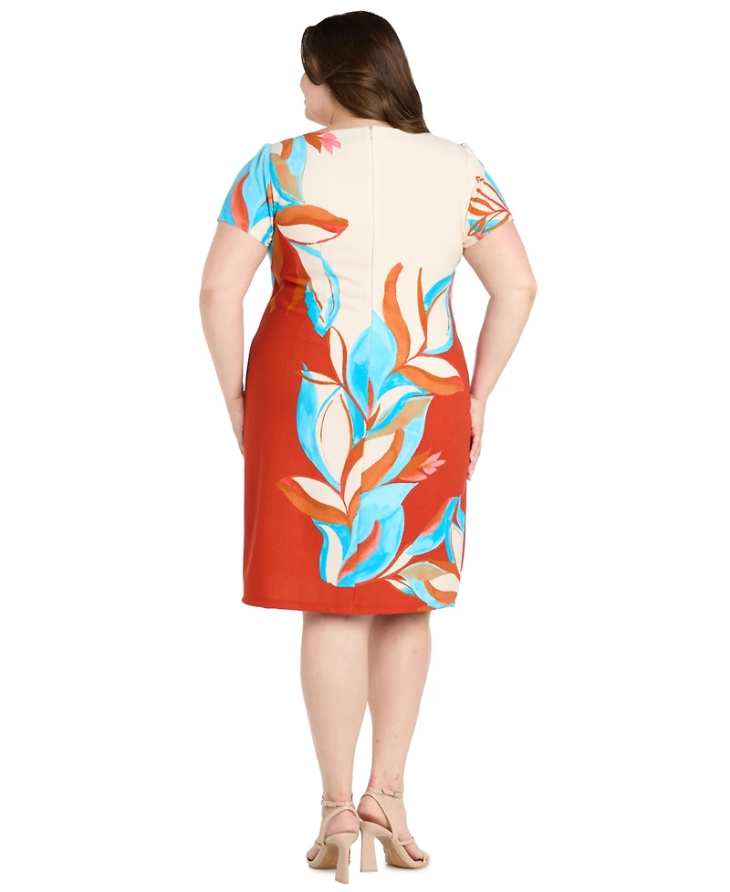 R & M Richards Plus Printed Colorblocked Sheath Dress