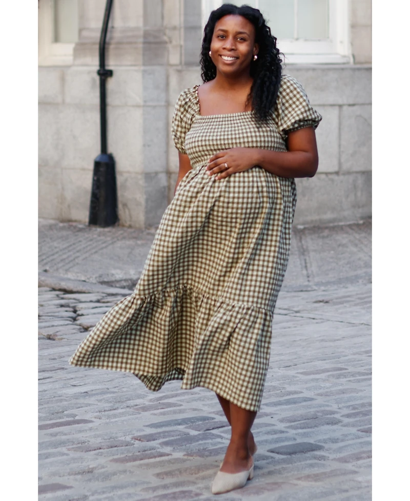 Pinkblush Maternity Olive Gingham Smocked Midi Dress