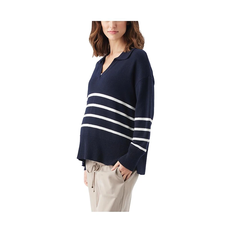 Ripe Maternity Lori Nursing Knit Sweater Navy and White for Comfortable Breastfeeding
