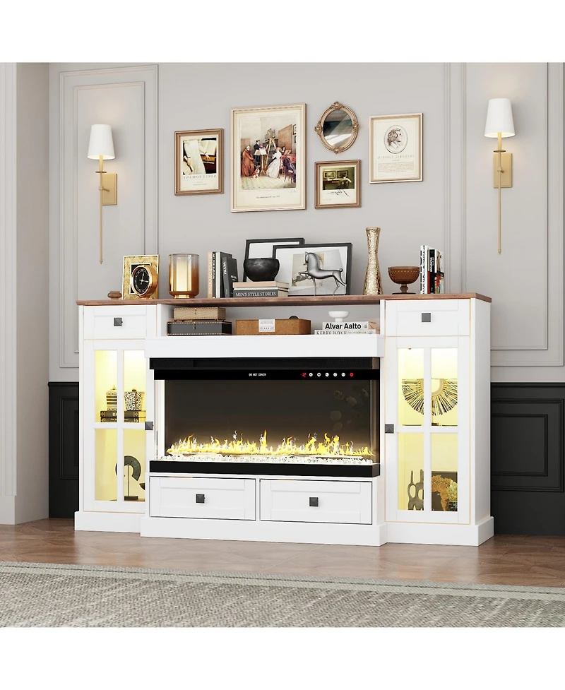 30" electric fireplace, recessed fireplace, 1500W, white Tv stand with four drawers