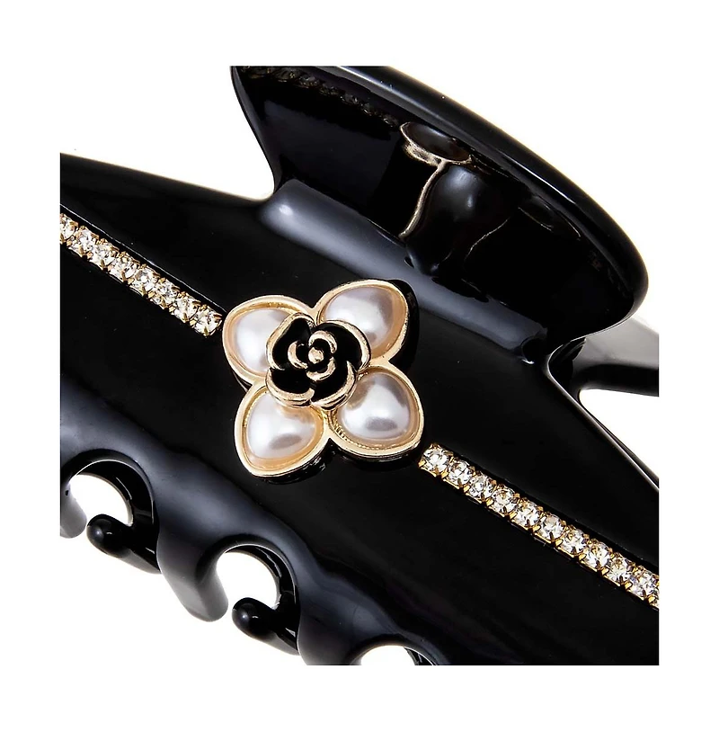 Pearl Flower W/ Rhinestone Large Claw Clip By Adina Eden