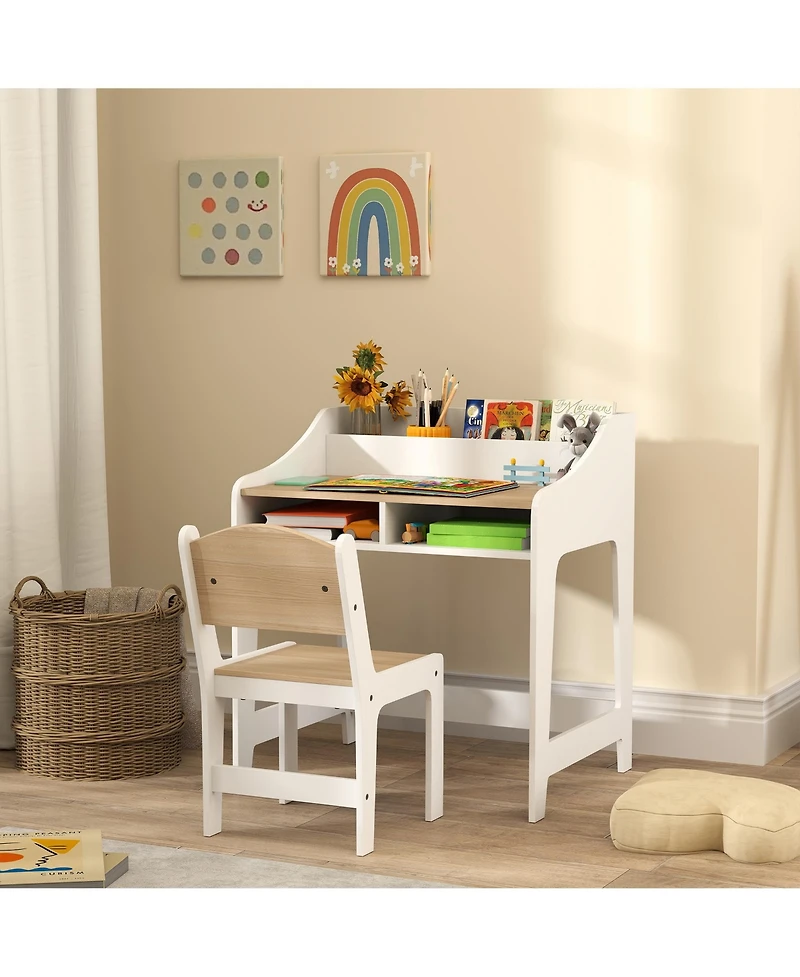 Qaba Kids Desk and Chair Set, Children Study Table with Chair,