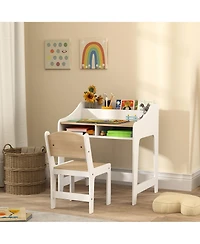 Qaba Kids Desk and Chair Set, Children Study Table with Chair,
