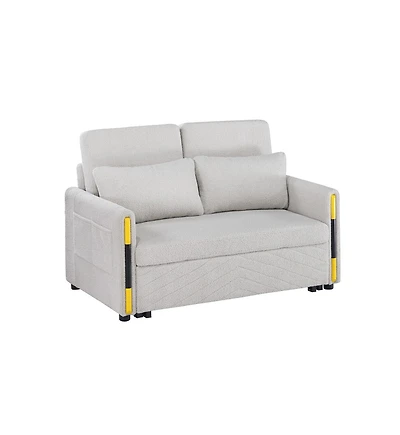 Homlux 55.5"W Beige Teddy Velvet Sleeper Loveseat with Dual-Pull Sleeper Design