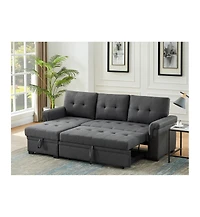 Homlux 84"W Dark Gray Linen Reversible Sleeper Sectional Sofa with Storage Chaise
