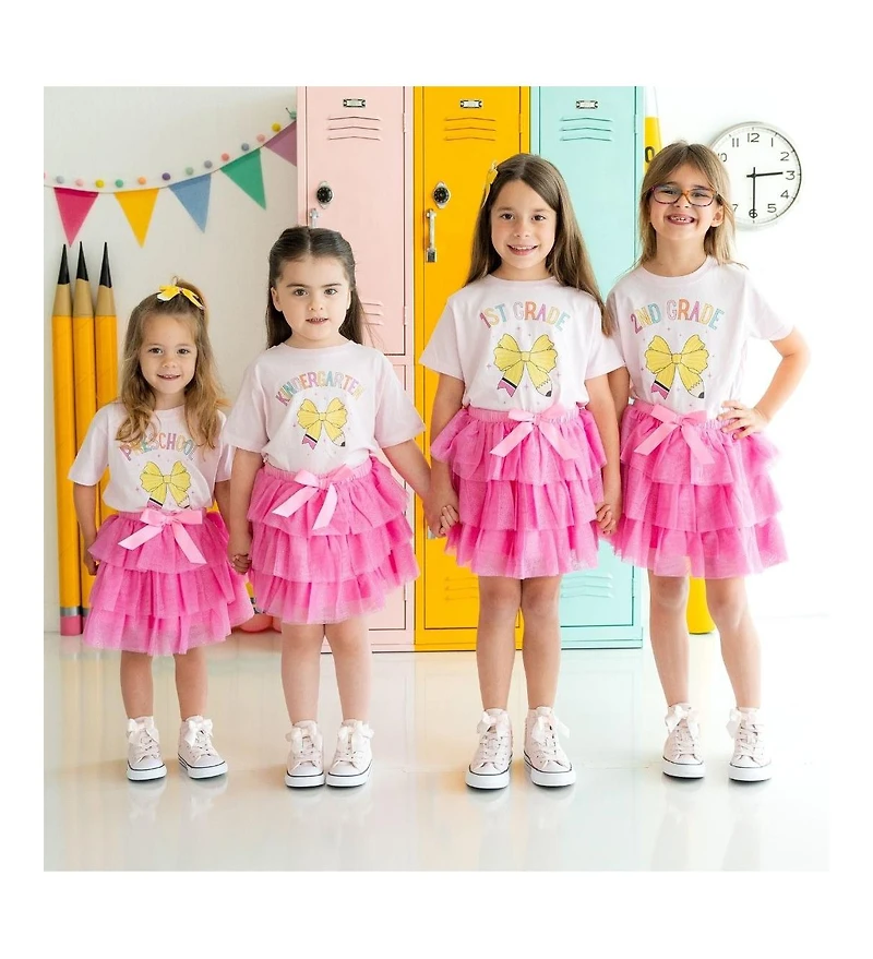 Sweet Wink Little and Big Girls First Grade Pencil Bow Short Sleeve T-Shirt