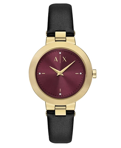 A|X Armani Exchange Women's Quartz Two-Hand Black Leather Watch, 36mm