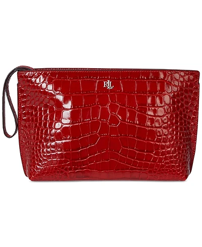 Lauren Ralph Crocodile-Embossed Leather Large Pouch