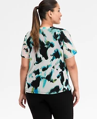 I.n.c. International Concepts Plus Printed Mesh Short-Sleeve Top, Macy's Exclusive