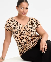 I.n.c. International Concepts Plus Animal Print Short-Sleeve Sweater, Macy's Exclusive