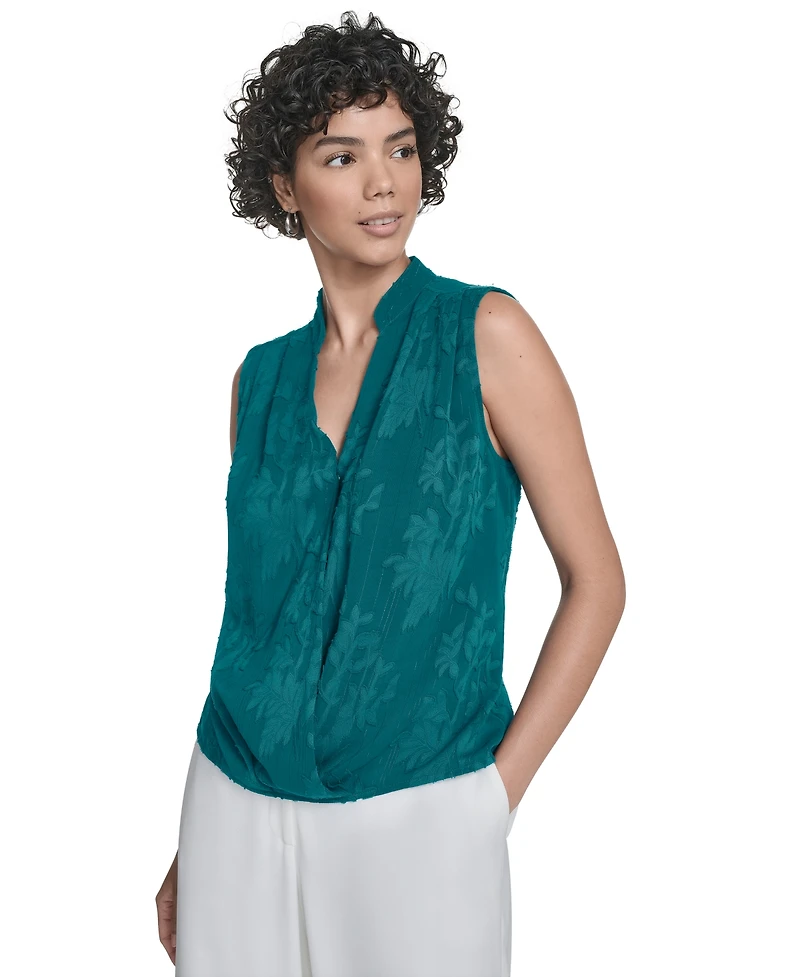 Calvin Klein Women's Floral Surplice-Neck Sleeveless Blouse
