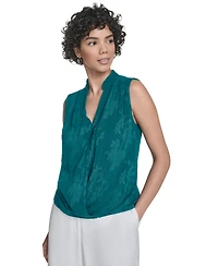Calvin Klein Women's Floral Surplice-Neck Sleeveless Blouse