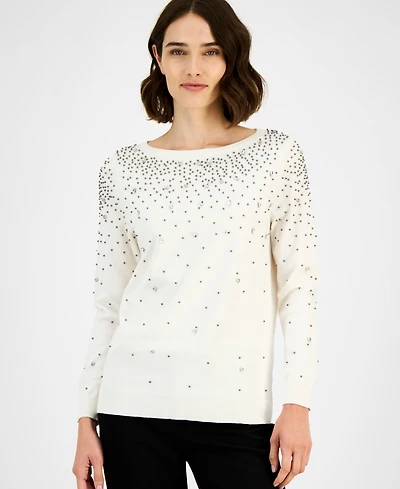 Anne Klein Women's Embellished Boatneck Sweater