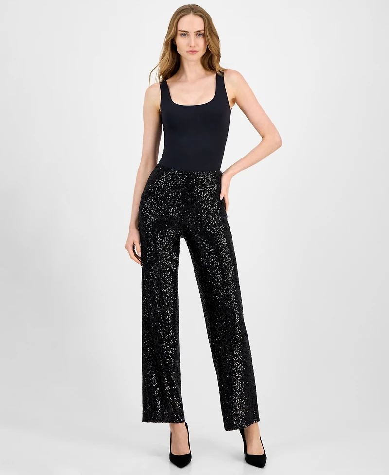 Anne Klein Women's Sequin High-Rise Wide-Leg Pants