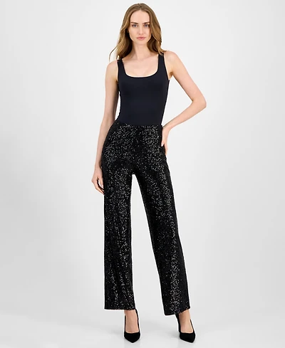 Anne Klein Women's Sequin High-Rise Wide-Leg Pants