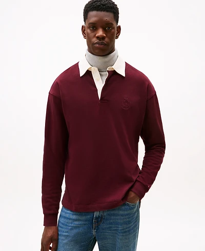 Tommy Hilfiger Men's Logo Crest Solid Rugby Sweater