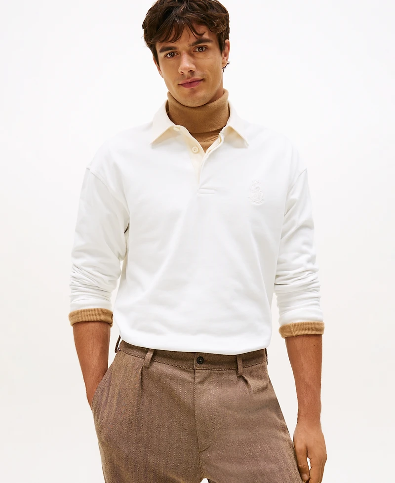 Tommy Hilfiger Men's Logo Crest Solid Rugby Sweater