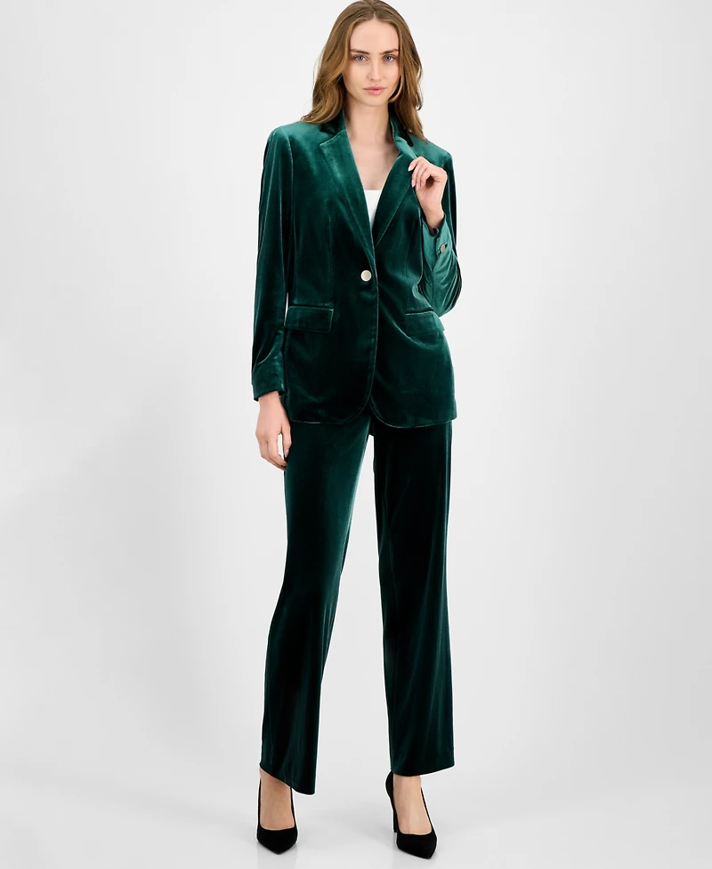 Anne Klein Women's Velvet One-Button Notch-Collar Jacket