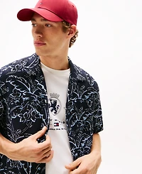 Tommy Hilfiger Men's Patterned Linen Button Up Short Sleeve Shirt