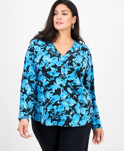 I.n.c. International Concepts Plus Henley V-Neck Top, Macy's Exclusive