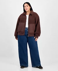 Hippie Rose Trendy Plus Fleece Quilted-Pocket Jacket